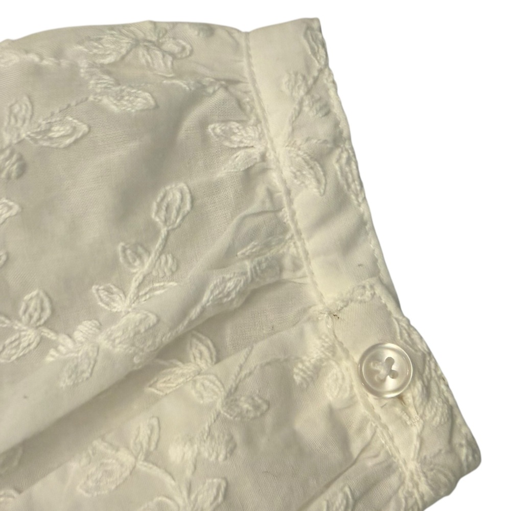 Ann Taylor Cotton Embroidered White V-Neck Button Down Blouse Petite Large - Picture 5 of 12